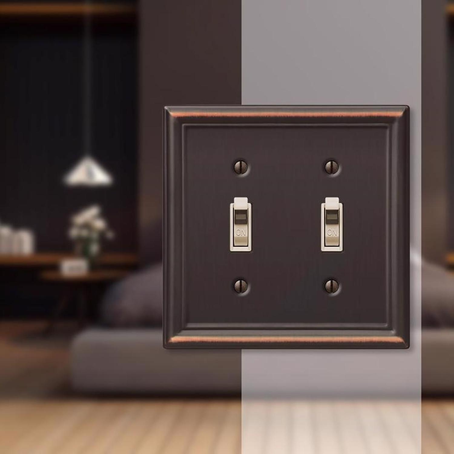 Amerelle Chelsea Aged Bronze 2 gang Stamped Steel Toggle Wall Plate 1 Pack