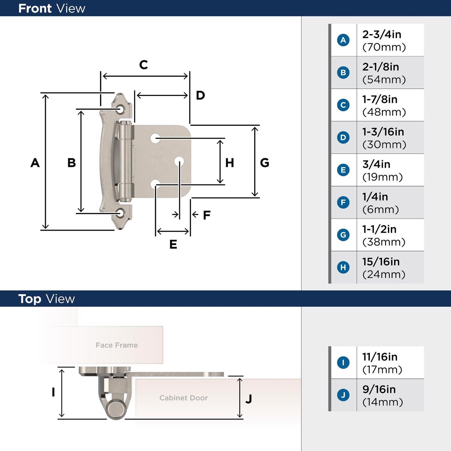 Amerock 1-3/4 in. W X 2-64/79 in. L Sterling Nickel Silver Steel Self-Closing Hinge 2 pk