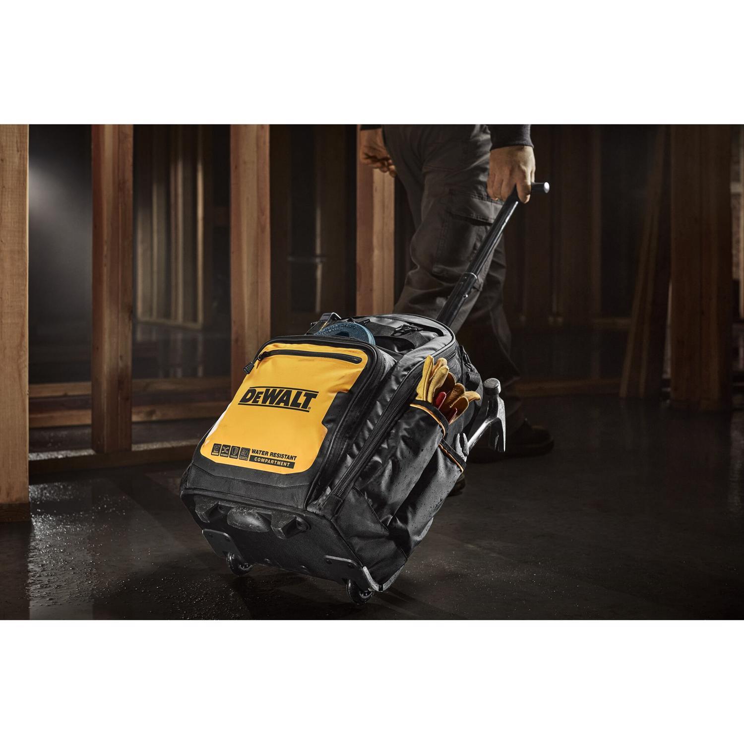 DEWALT Polyester/Tarpaulin Pro Backpack on Wheels Tool Bag 46 pocket Black/Yellow 1 pc