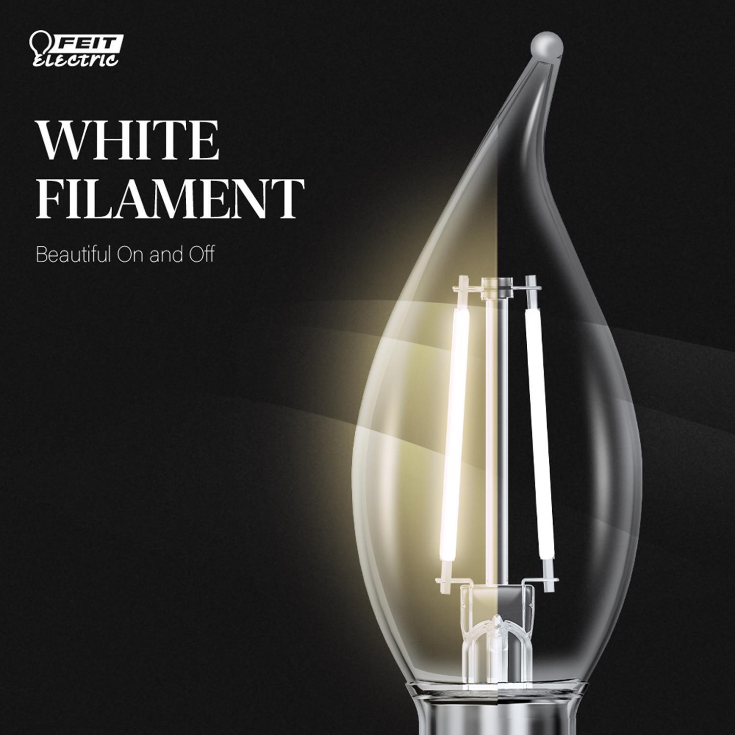 Feit White Filament BA10 E26 (Medium) Filament LED Bulb Soft White 60 Watt Equivalence 2 pk