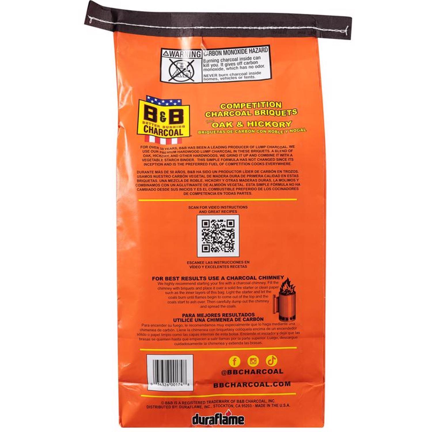 B&B Charcoal All Natural Hickory and Oak Charcoal Briquettes 17.6 lb