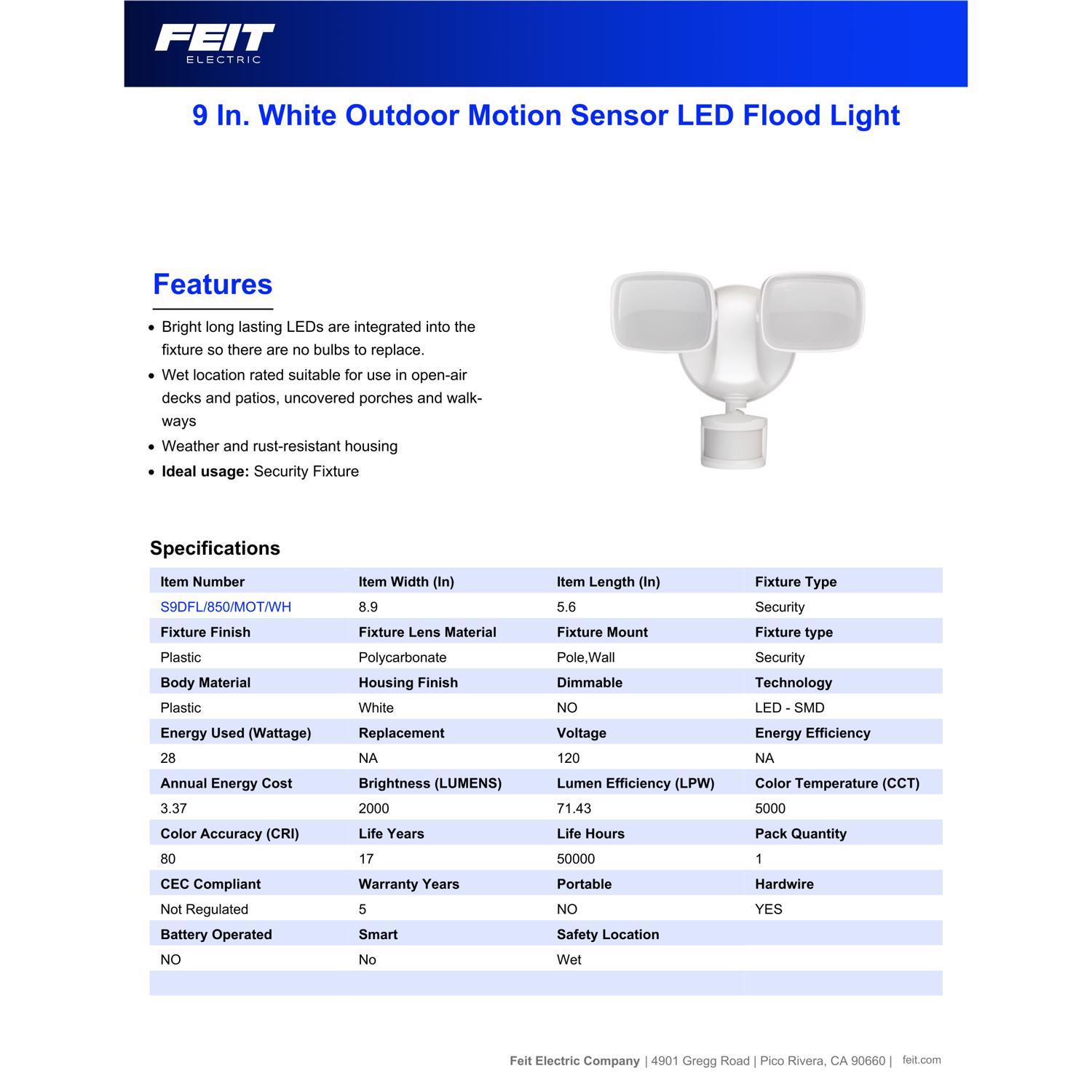 Feit LED Motion-Sensing Hardwired LED White Security Floodlight