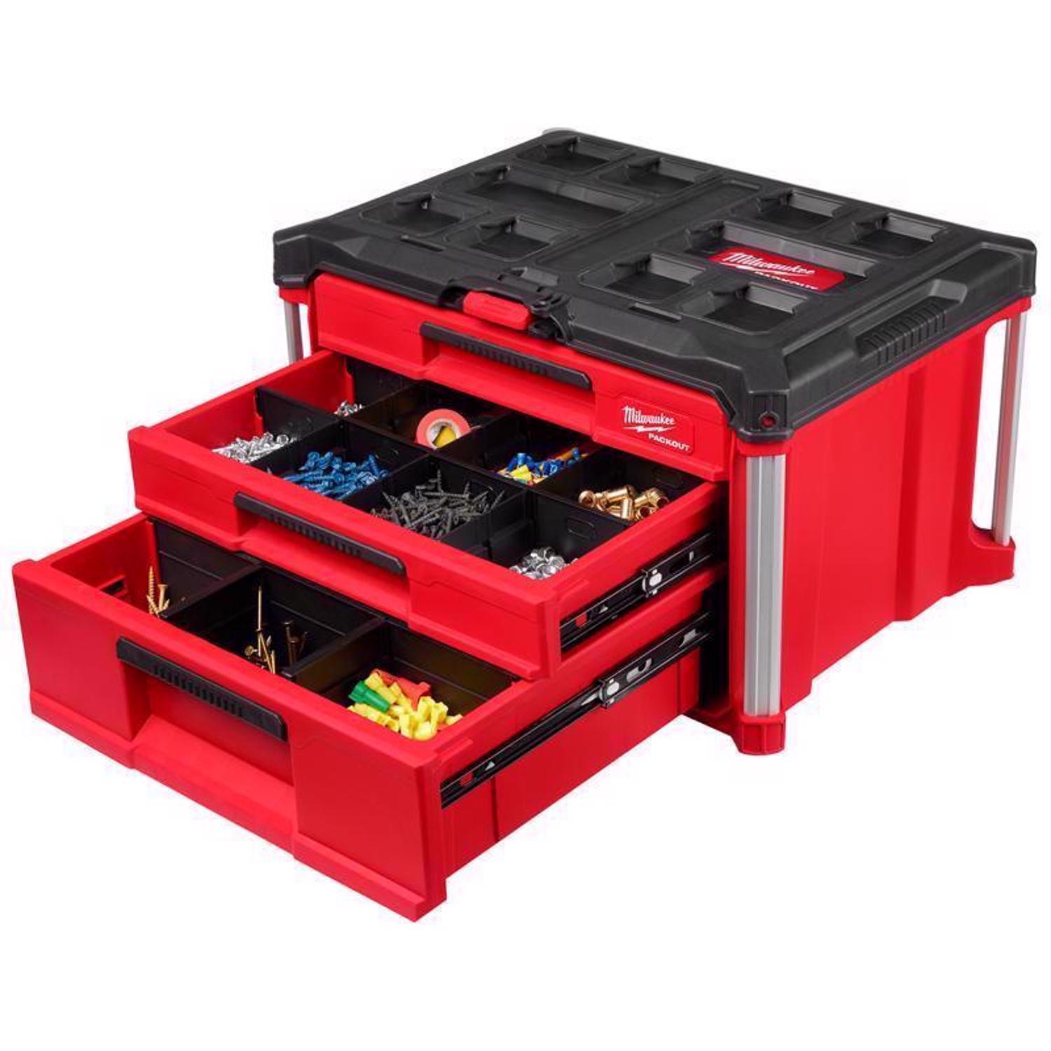 Milwaukee Packout 16.3 in. Modular 3-Drawer Multi Drawer Tool Box Black/Red