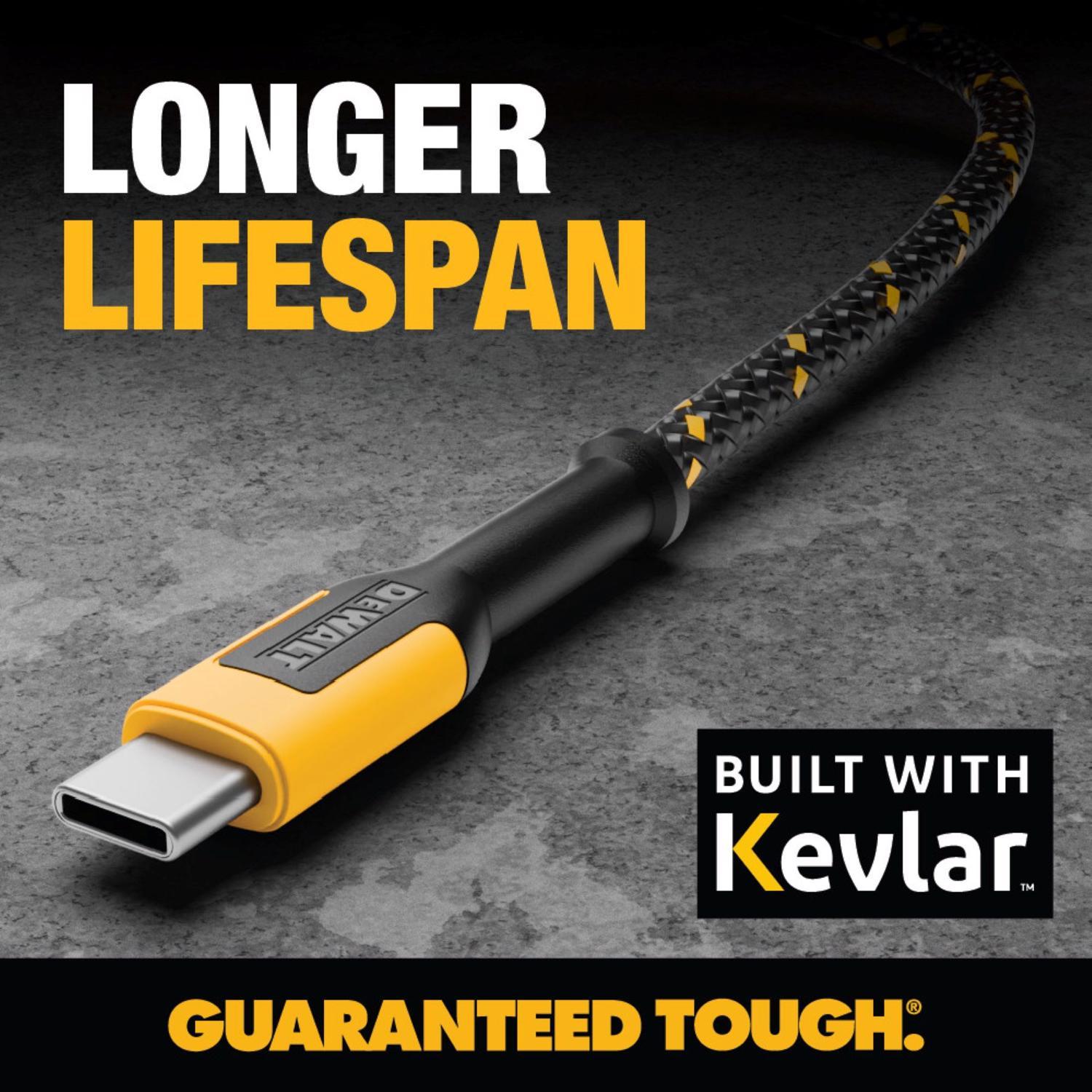DeWalt USB to Type C Cable 6 ft. Black/Yellow