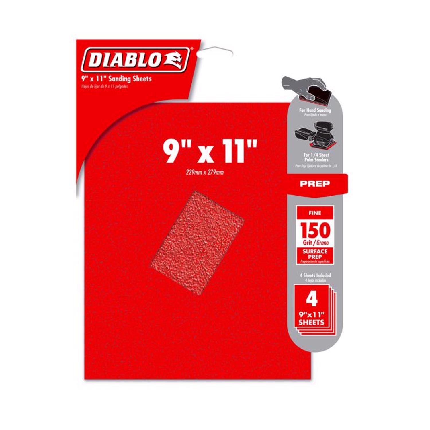 Diablo 9 in. L X 11 in. W 150 Grit Aluminum Oxide Sanding Sheet 4 pk