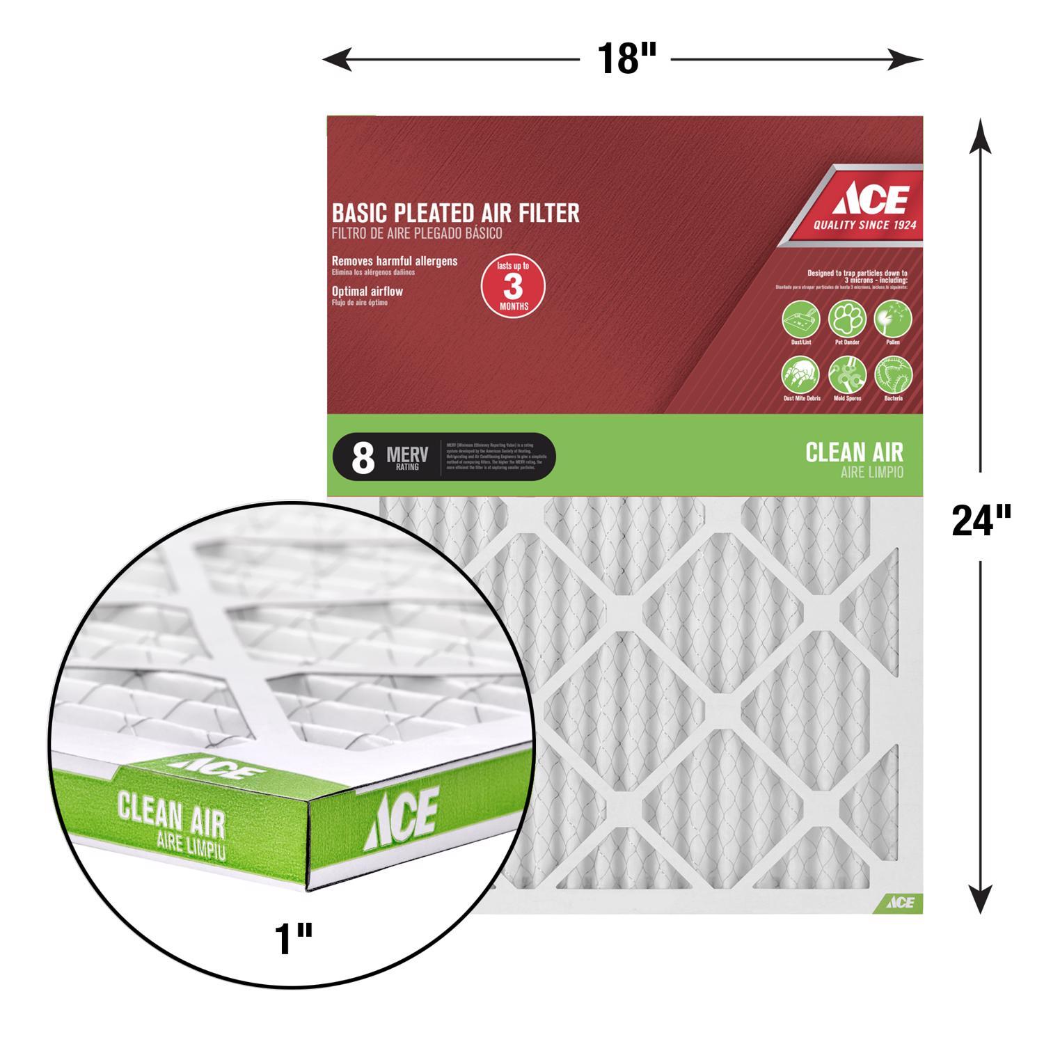 Ace 18 in. W X 24 in. H X 1 in. Synthetic 8 MERV Pleated Air Filter 1 pk