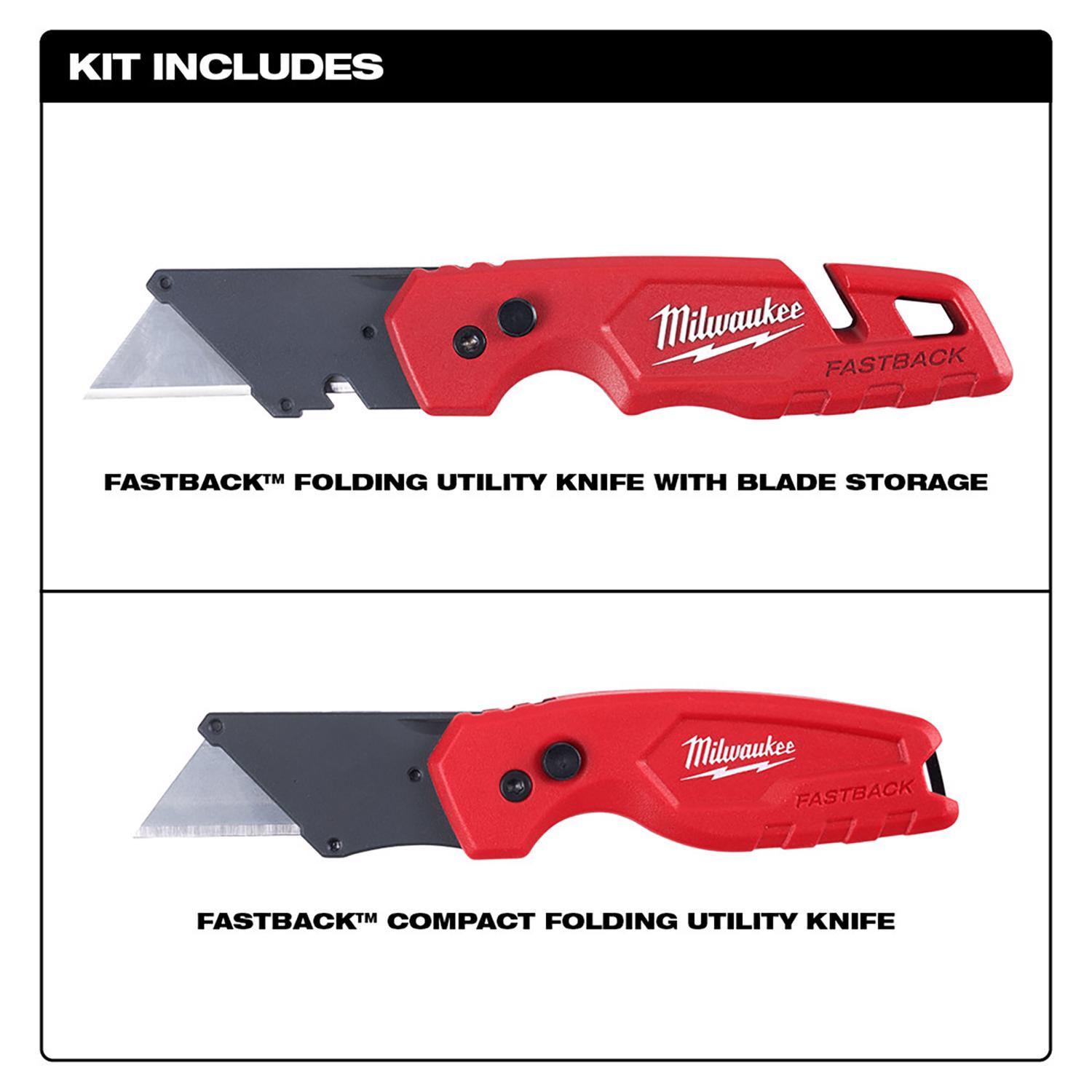 Milwaukee Fastback 6.87 in. Press and Flip Folding Utility Knife Set Red 2 pk
