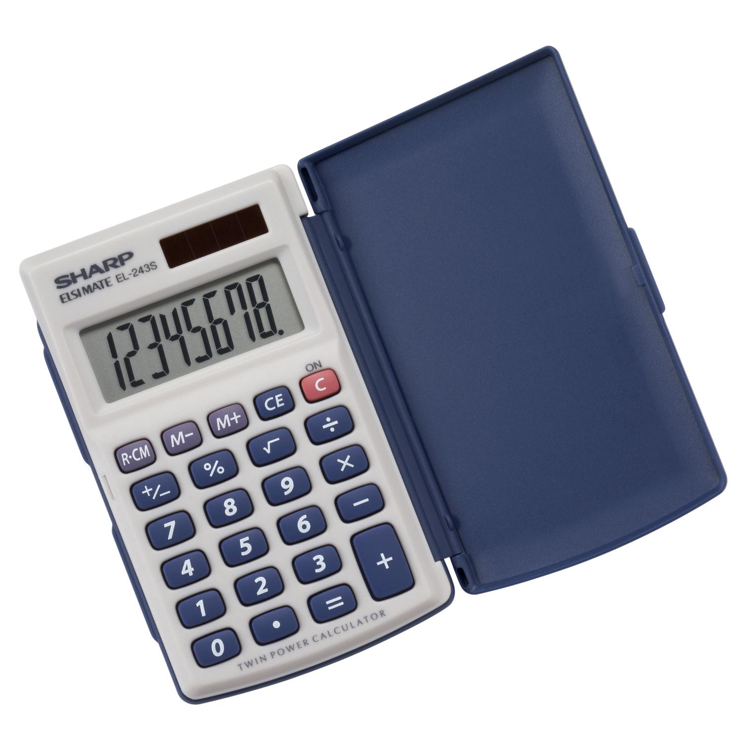 Sharp Blue/Gray 8 Digit Solar Powered Pocket Calculator