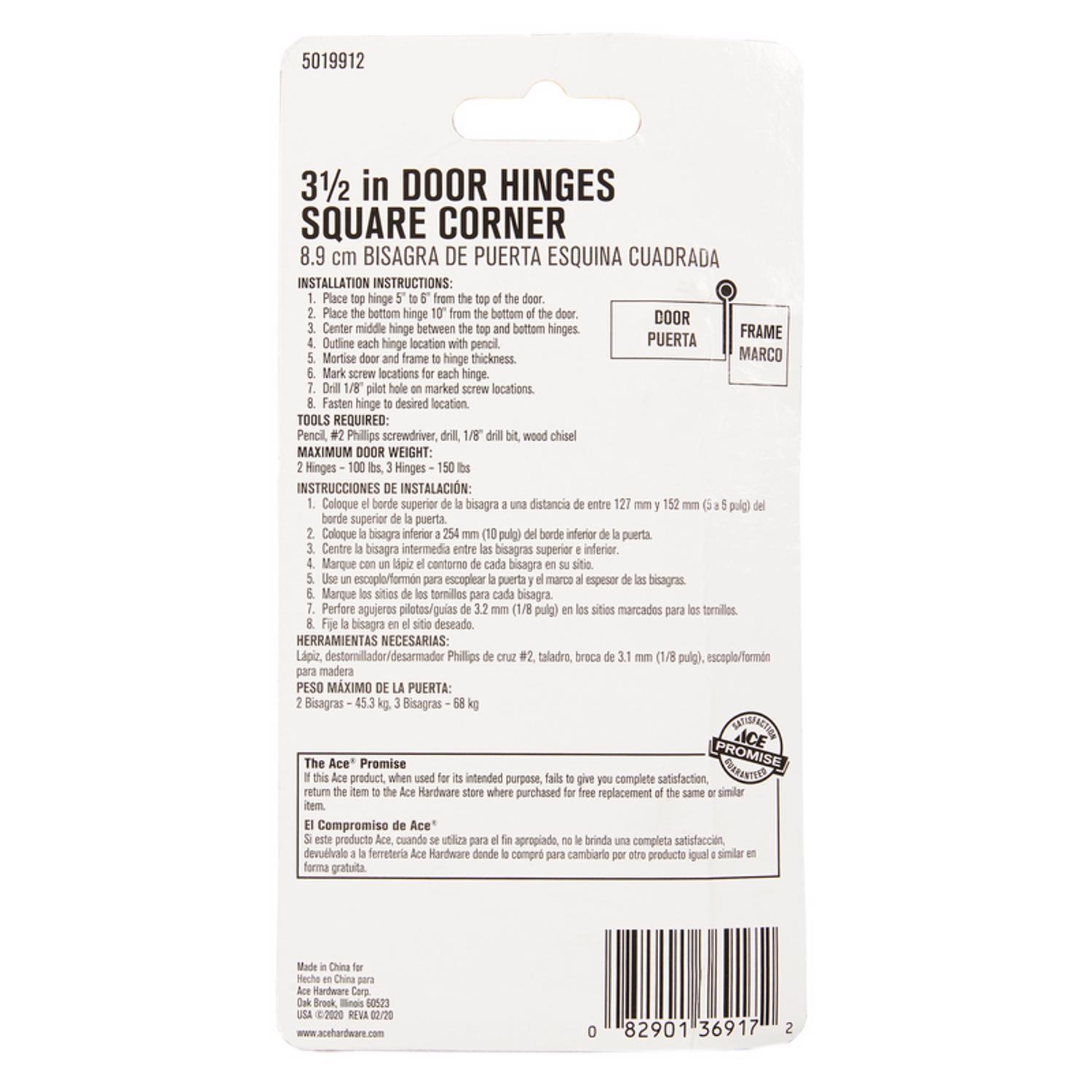 Ace 3-1/2 in. L Satin Brass Residential Door Hinge 3 pk