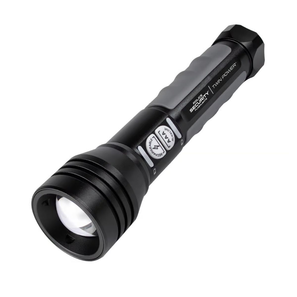 Police Security Twin Power 1000 lm Black LED Rechargeable Flashlight AAA Battery