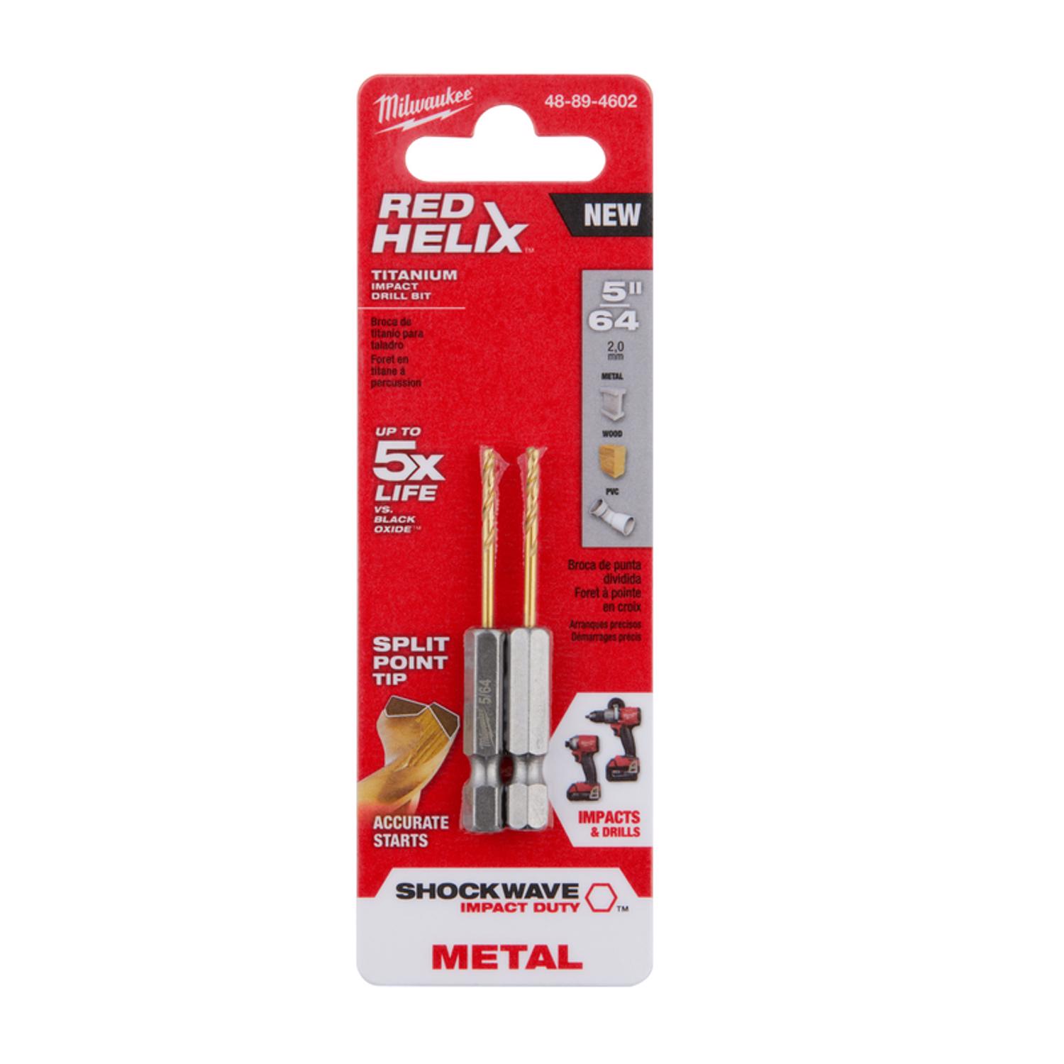 Milwaukee Shockwave 5/64 in. X 3.15 in. L Titanium Red Helix Drill Bit 2 pc
