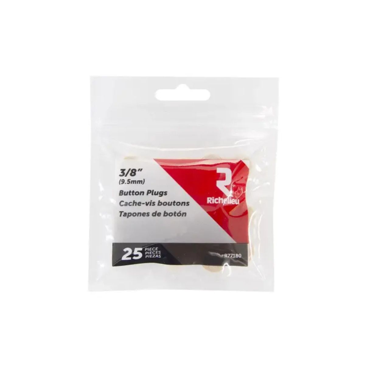 Richelieu Button Plug Round Birch 3/8 in. D x .5 in. L 25 Pack Natural