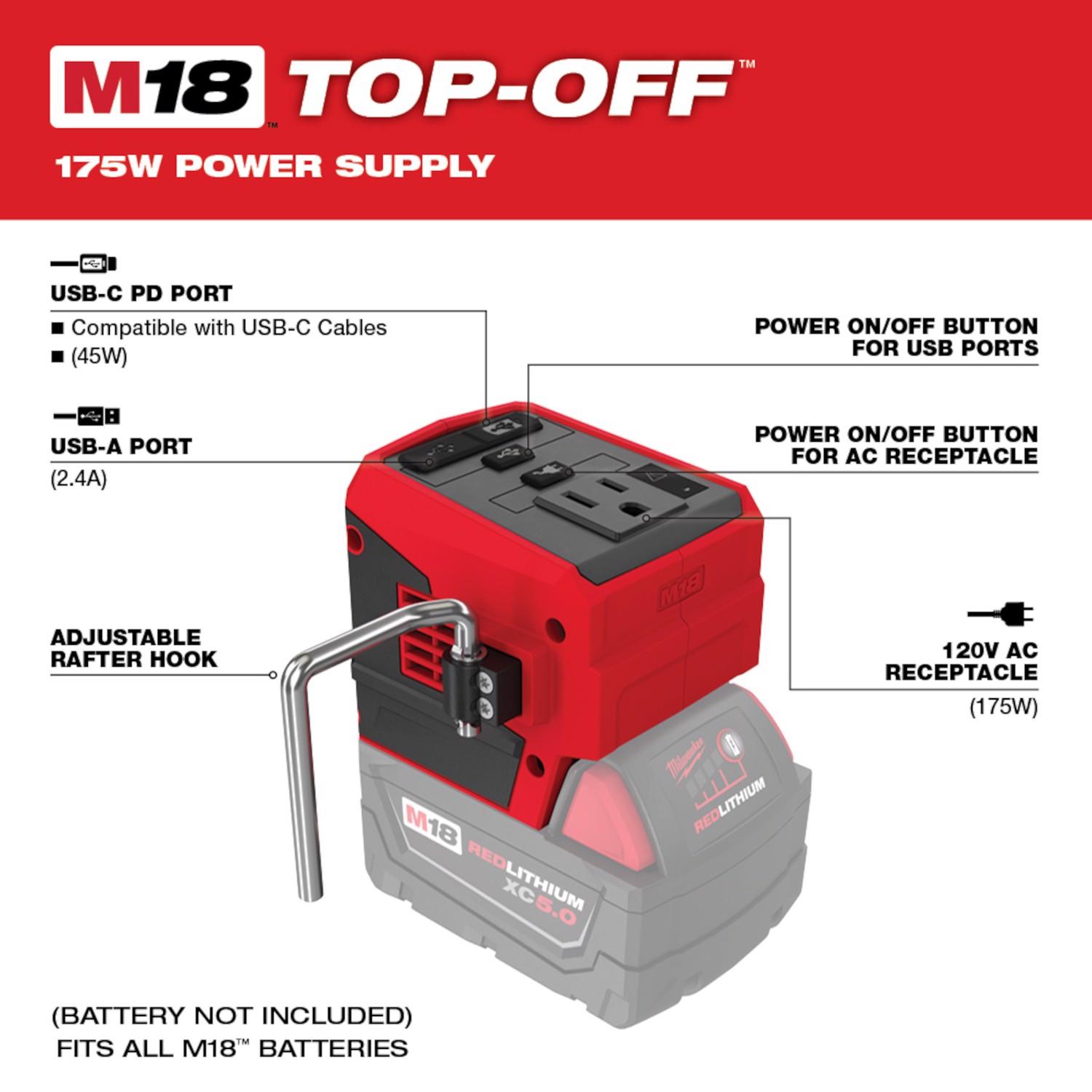 Milwaukee M18 Top-Off Lithium-Ion 175W Power Supply 1 pc