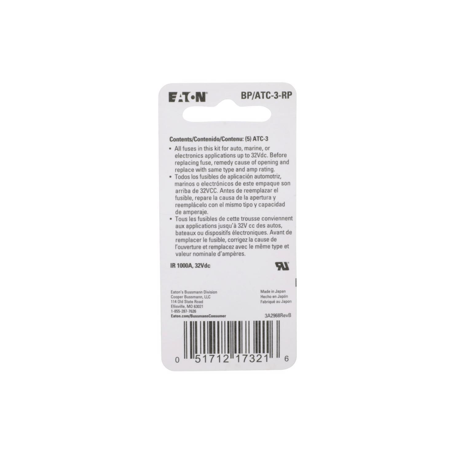 Bussmann 3 amps ATC Purple Blade Fuse 5 pk