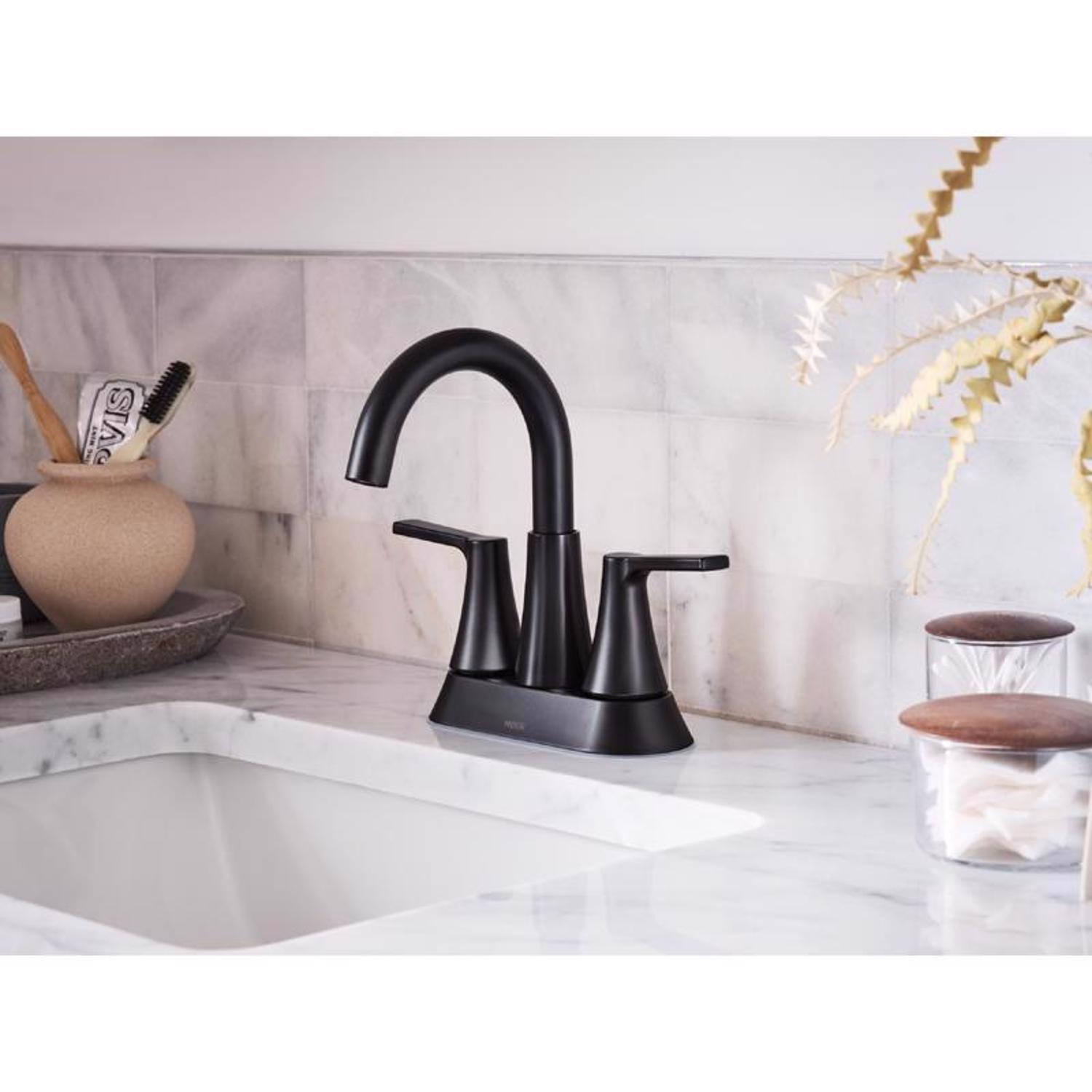 Moen Mikah Matte Black Two-Handle Bathroom Sink Faucet 4 in.