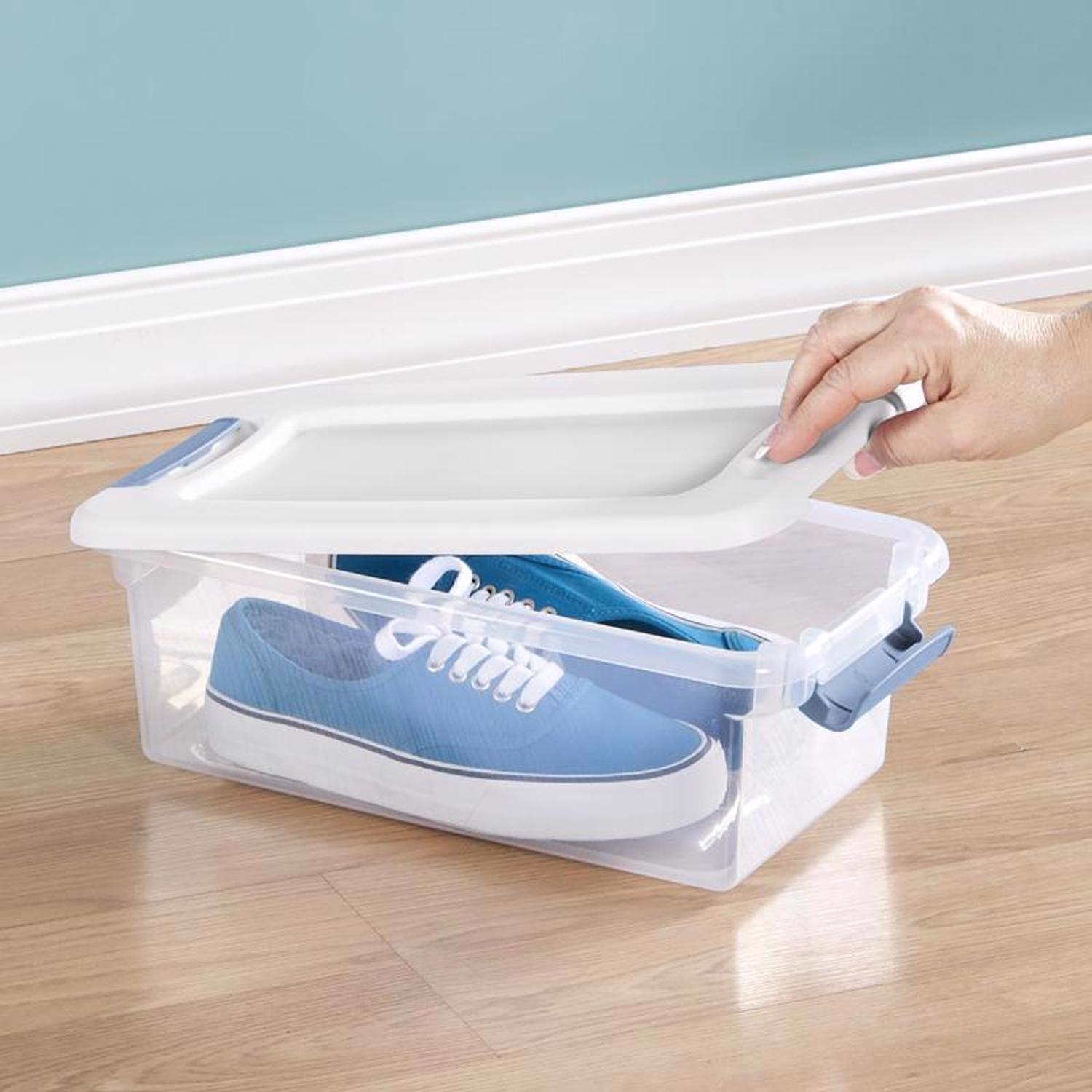 Sterilite 6 qt Clear/White Latch Storage Box 4-7/8 in. H X 14-1/8 in. W X 7-5/8 in. D Stackable