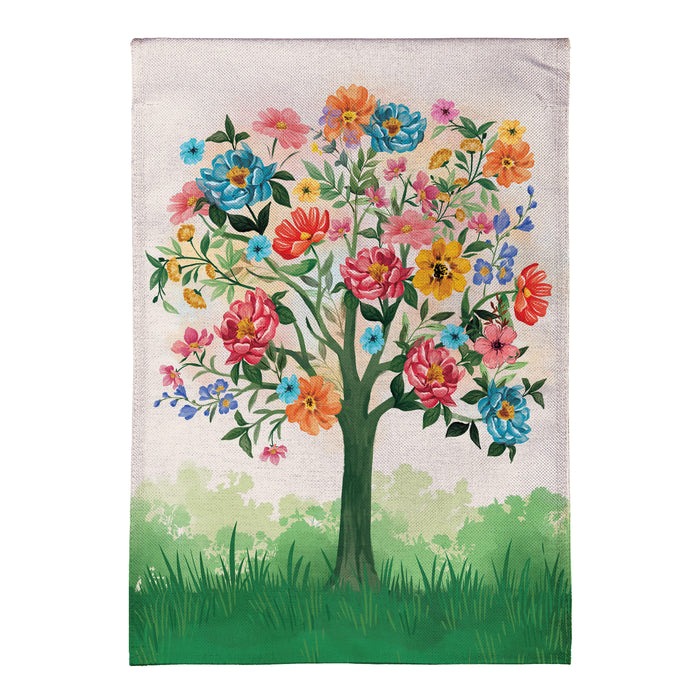 Evergreen Blooming Tree of Life Burlap Garden Flag