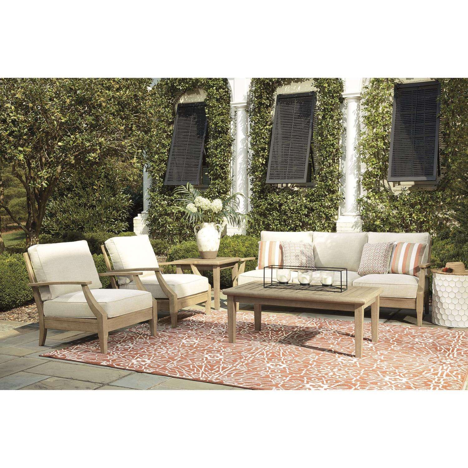 Ashley Clare View Sofa Patio Set Kit 5 PC Brown Wood