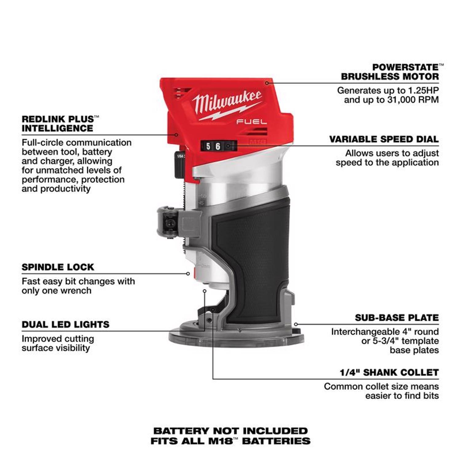 Milwaukee M18 FUEL 1.25 HP Cordless Compact Router Tool Only