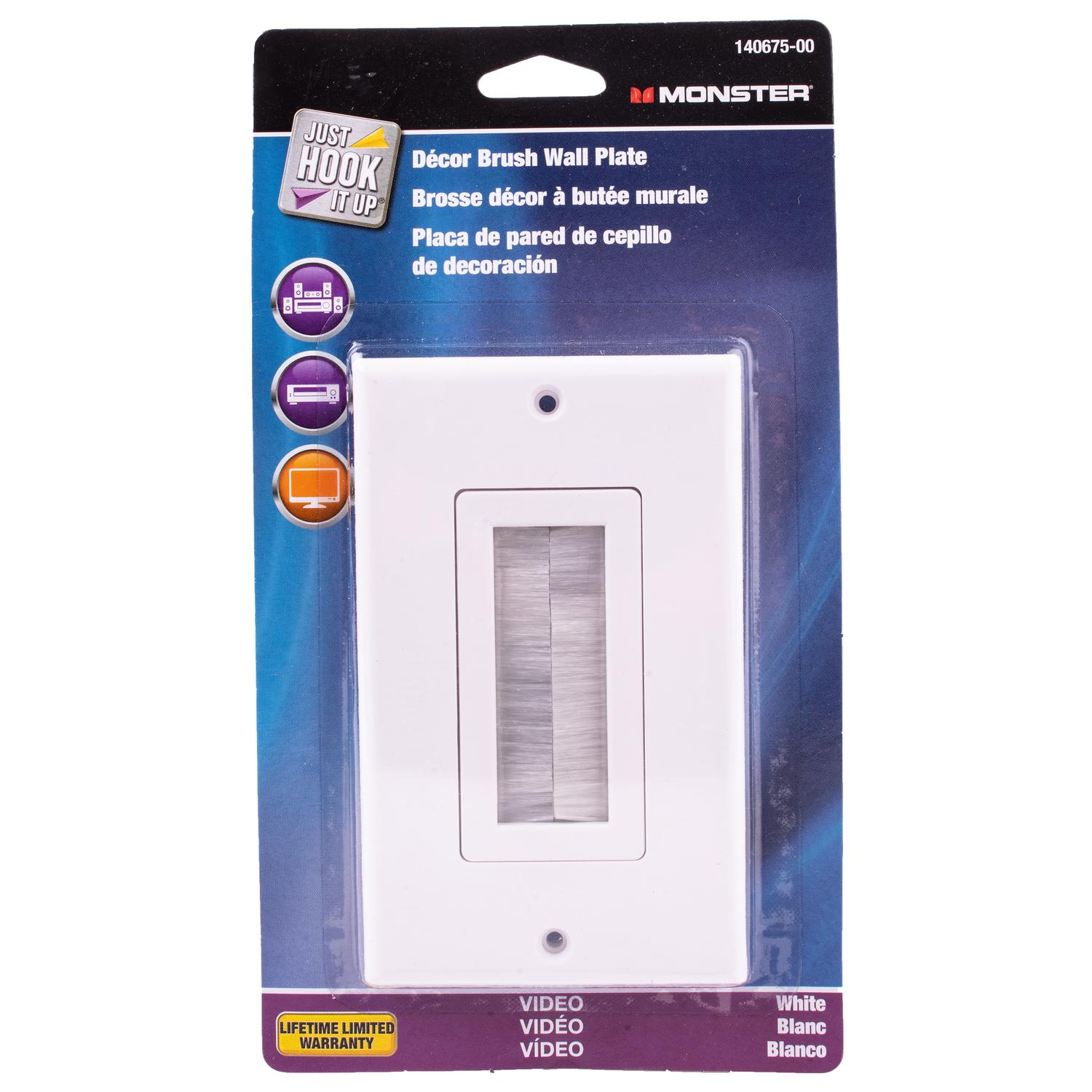 Monster Just Hook It Up White 1 gang Plastic Home Theater Brush Wall Plate 1 pk