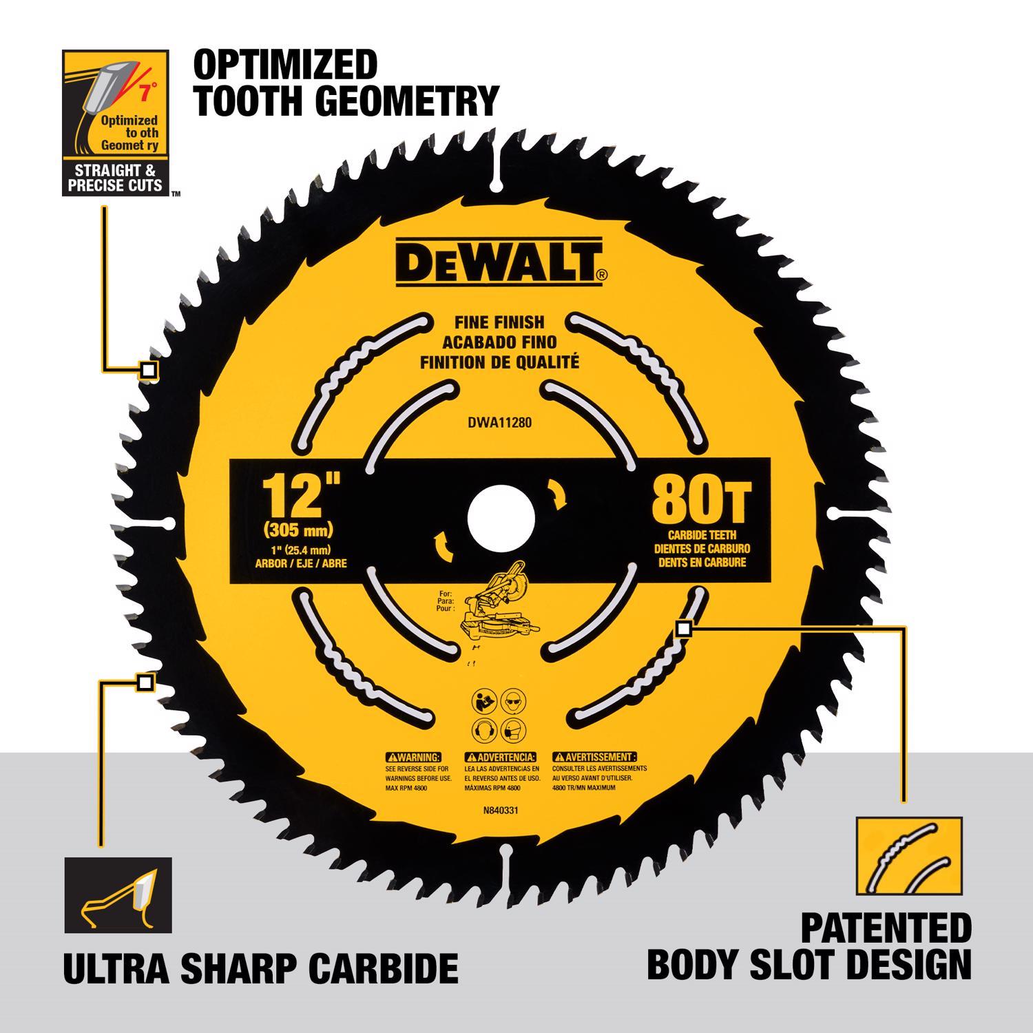 DEWALT 12 in. D X 1 in. Fine Finish Carbide Tipped Circular Saw Blade 80 teeth 1 pc