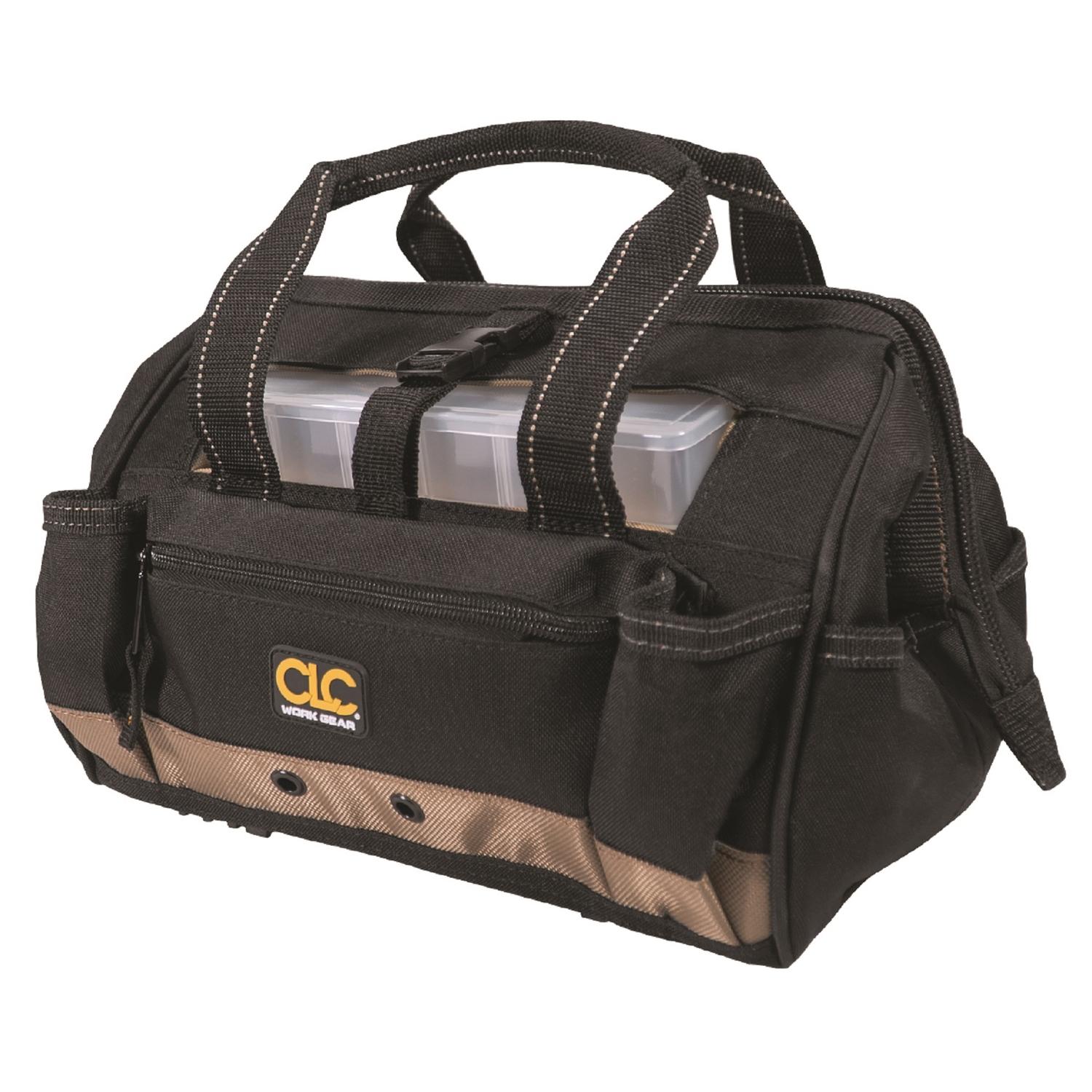 CLC 8 in. W X 9 in. H Polyester Tote Bag with Plastic Tray 21 pocket Black/Tan 1 pc