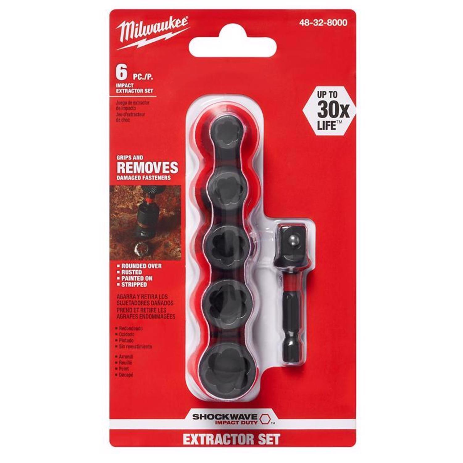 Milwaukee Shockwave 3/8 in. D Alloy Steel Impact Duty Extractor Set 1 in. 6 pc