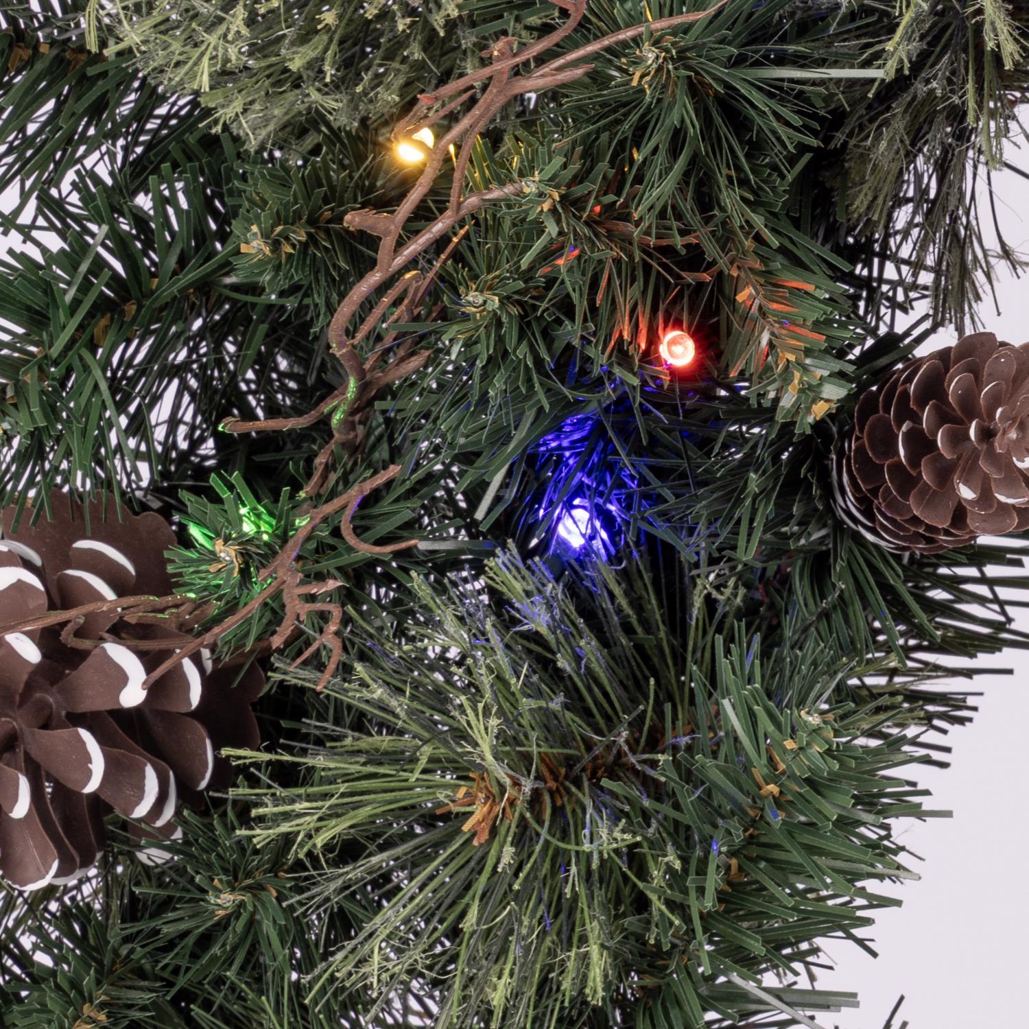 Celebrations 30 in. D LED Prelit Multicolored Twig Pine Bow Wreath