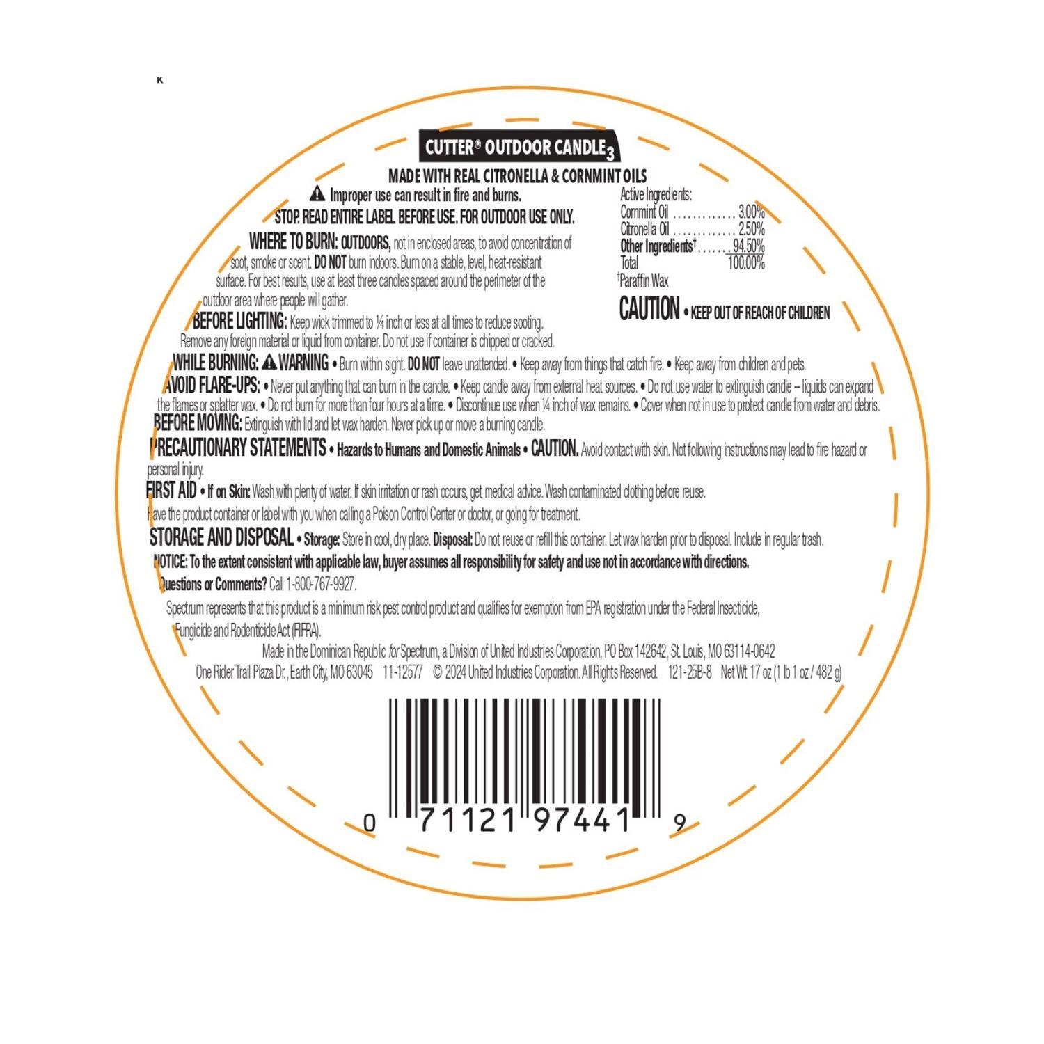 Cutter Outdoor Citronella Bucket Candle Candle For Mosquitoes 17 oz