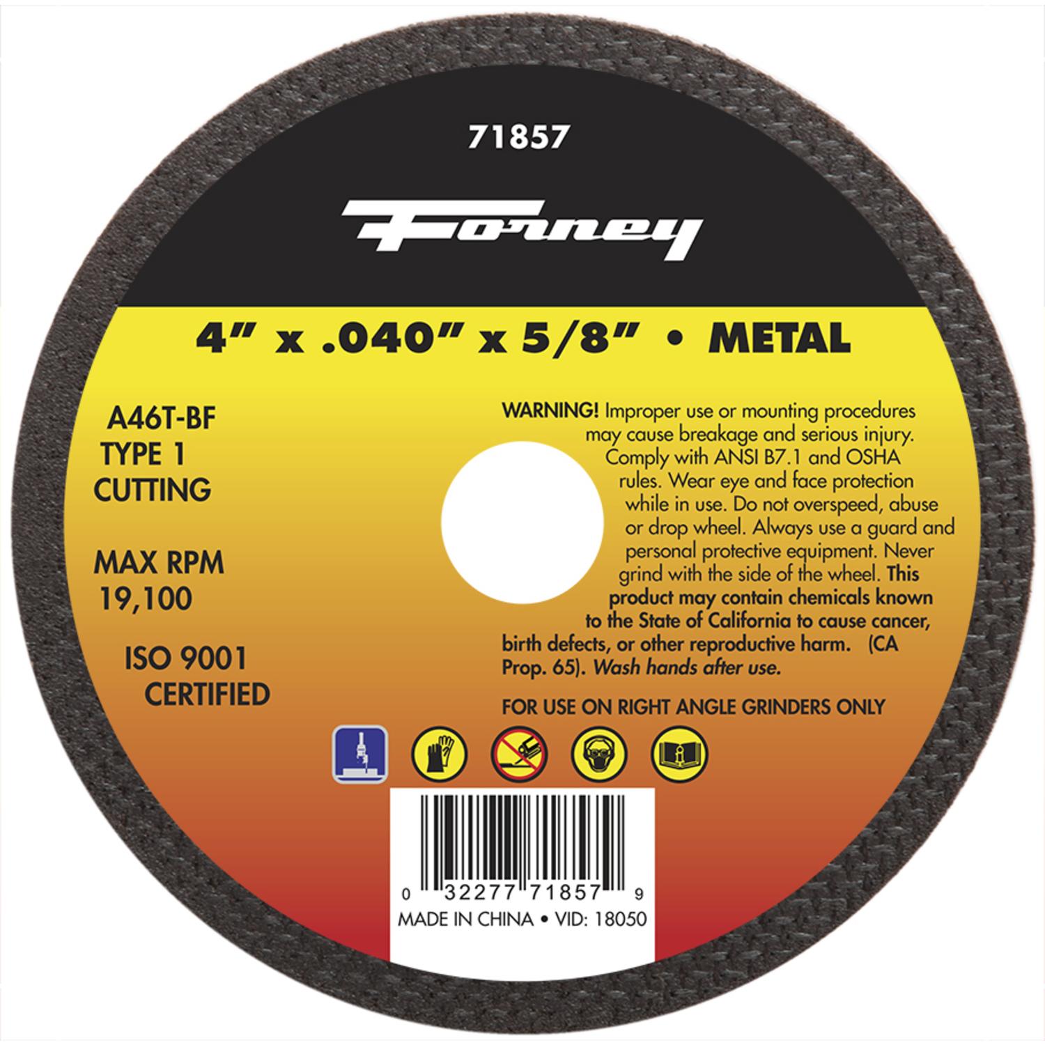 Forney 4 in. D X 5/8 in. Aluminum Oxide Metal Cut-Off Wheel 1 pc