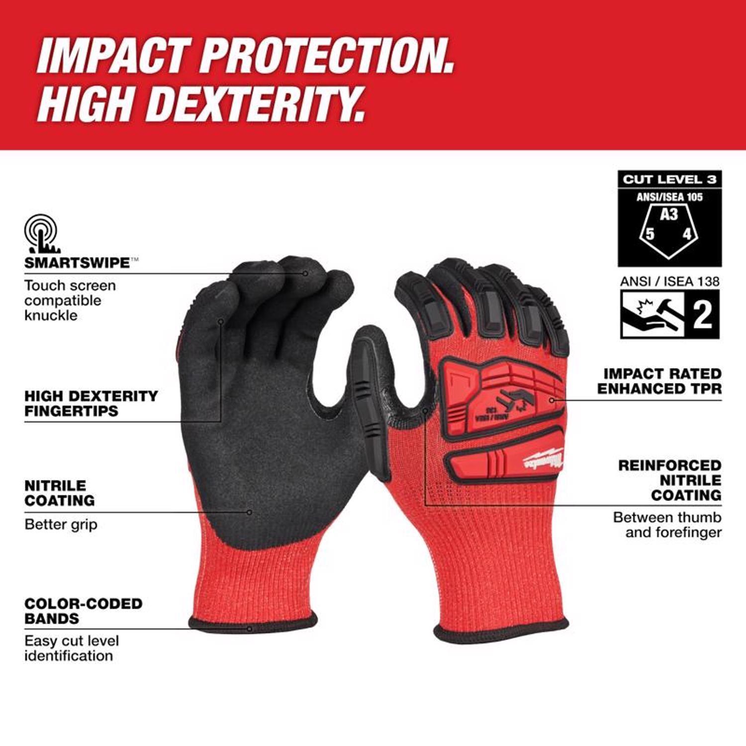 Milwaukee Smartswipe Men's Outdoor Dipped Dipped Gloves Black/Red L 1 each