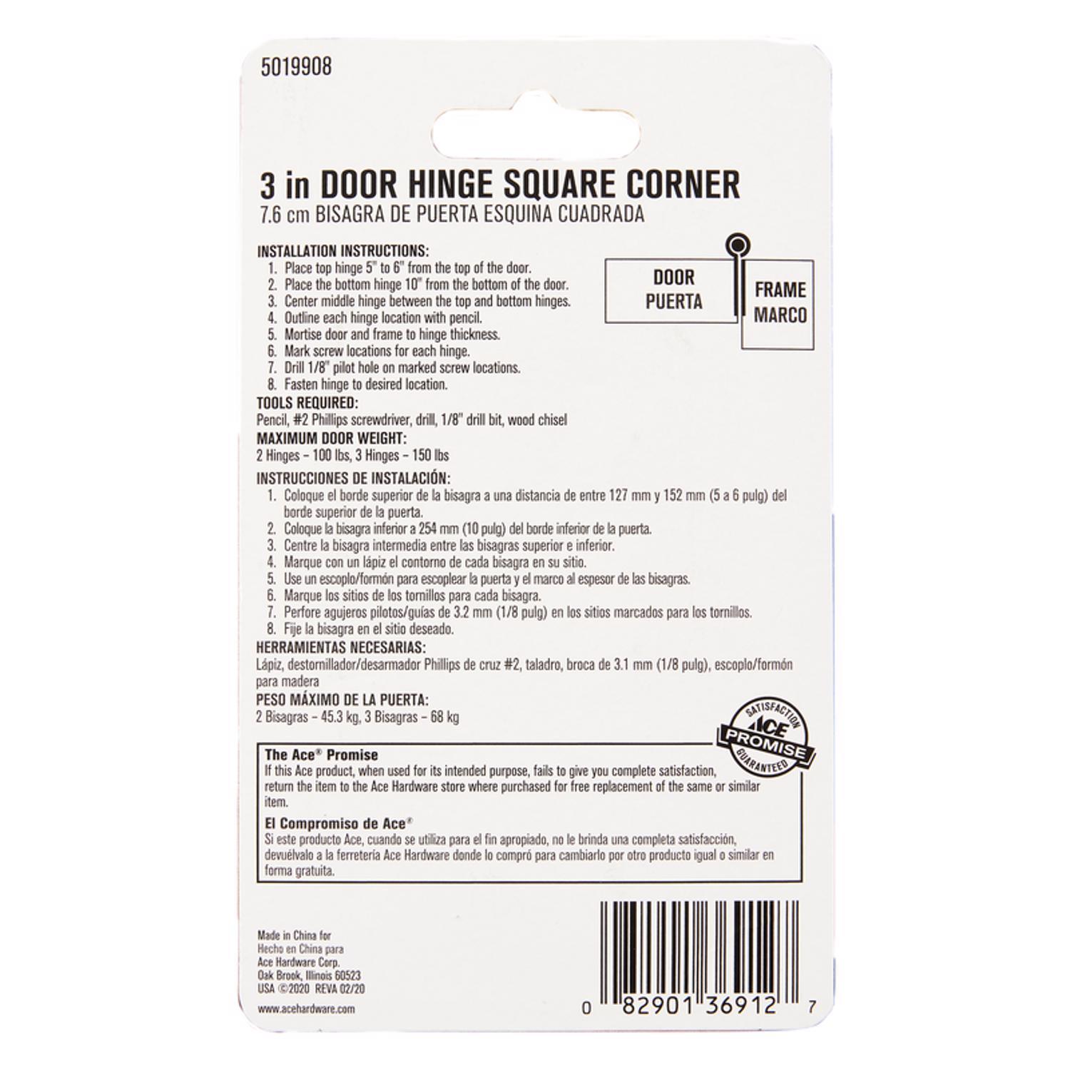 Ace 3 in. L Satin Brass Residential Door Hinge 1 pk