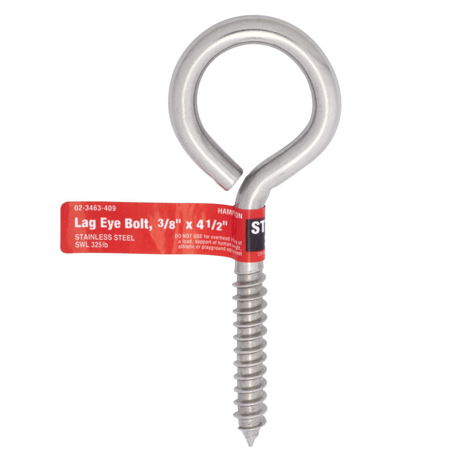 Hampton 3/8 in. X 4-1/2 in. L Stainless Stainless Steel Lag Thread Eyebolt