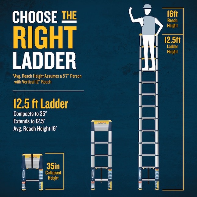 Werner TS1250 12.5-ft ( 16-ft Reach Height ) Aluminum Type 1A - 300 lbs. Load Capacity Telescoping Extension Ladder
