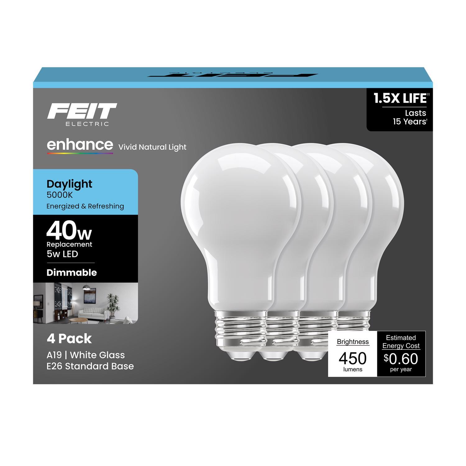 Feit Enhance A19 E26 (Medium) LED Bulb Daylight 40 Watt Equivalence 4 pk