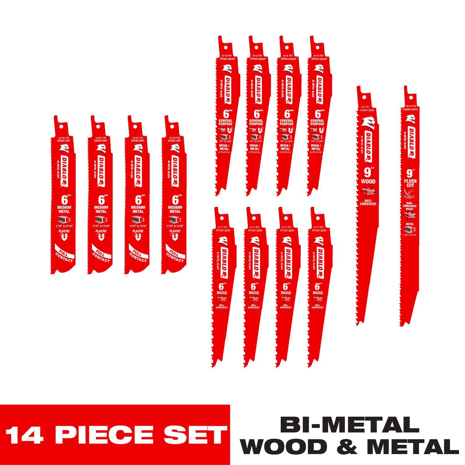 Diablo 6 and 9 in. Bi-Metal Reciprocating Saw Blade Set Multi TPI 14 pc