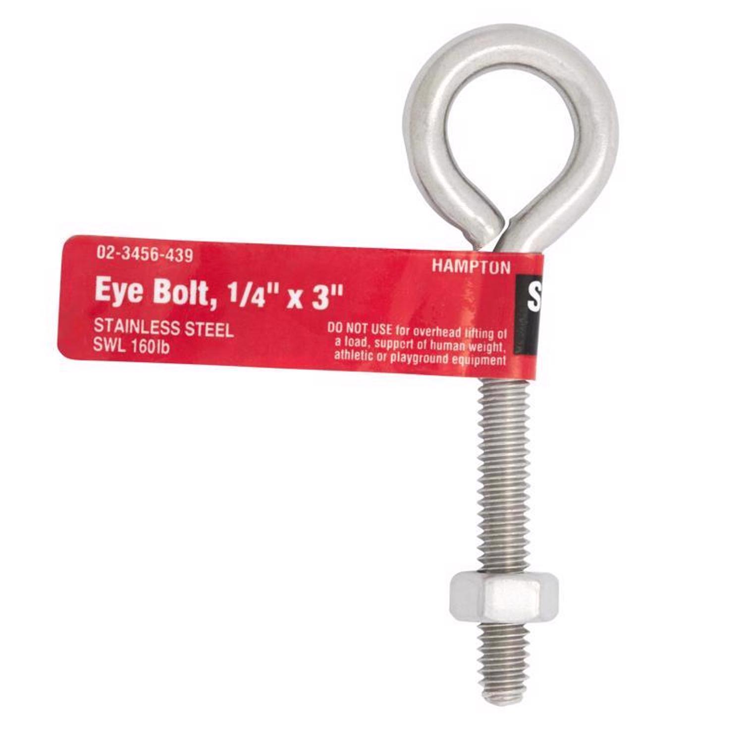 Hampton 1/4 in. X 3 in. L Stainless Stainless Steel Eyebolt Nut Included