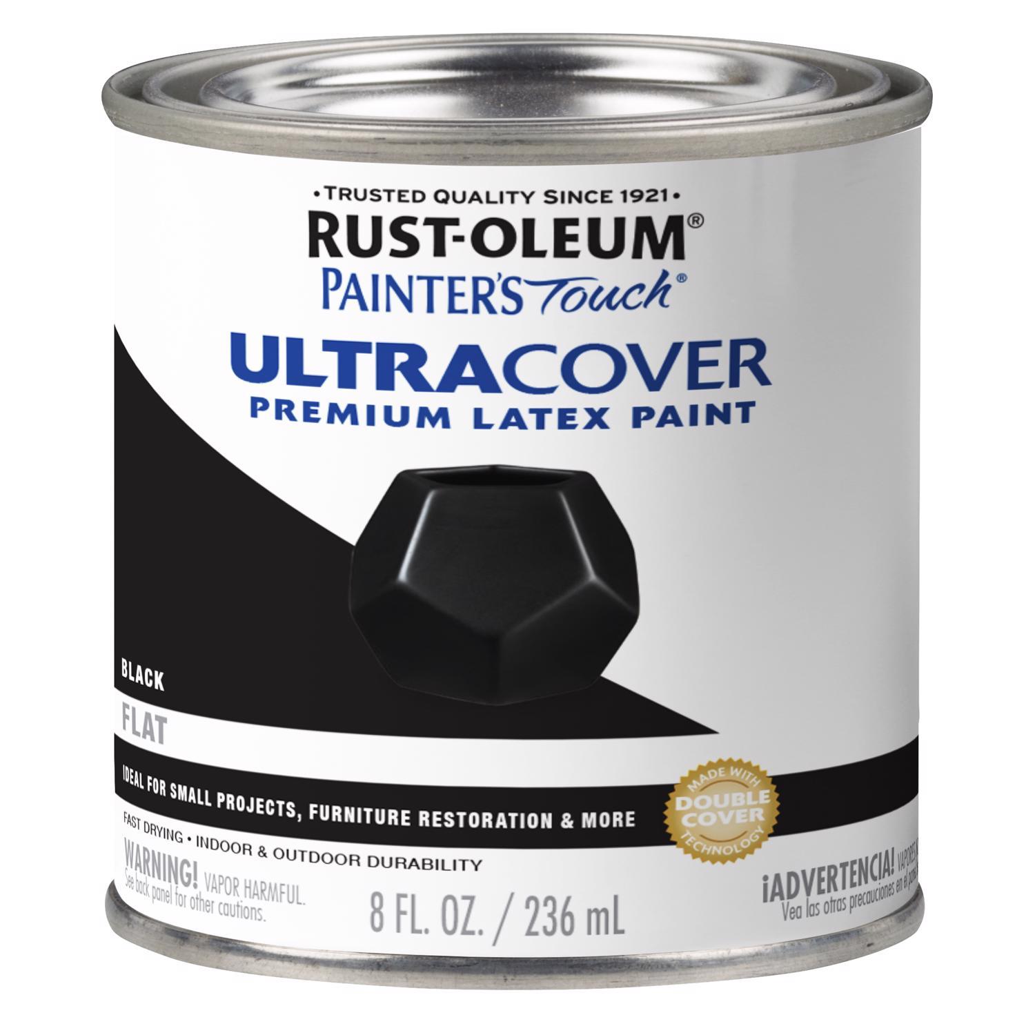 Rust-Oleum Painters Touch Flat Black Water-Based Ultra Cover Paint Exterior and Interior 0.5 pt