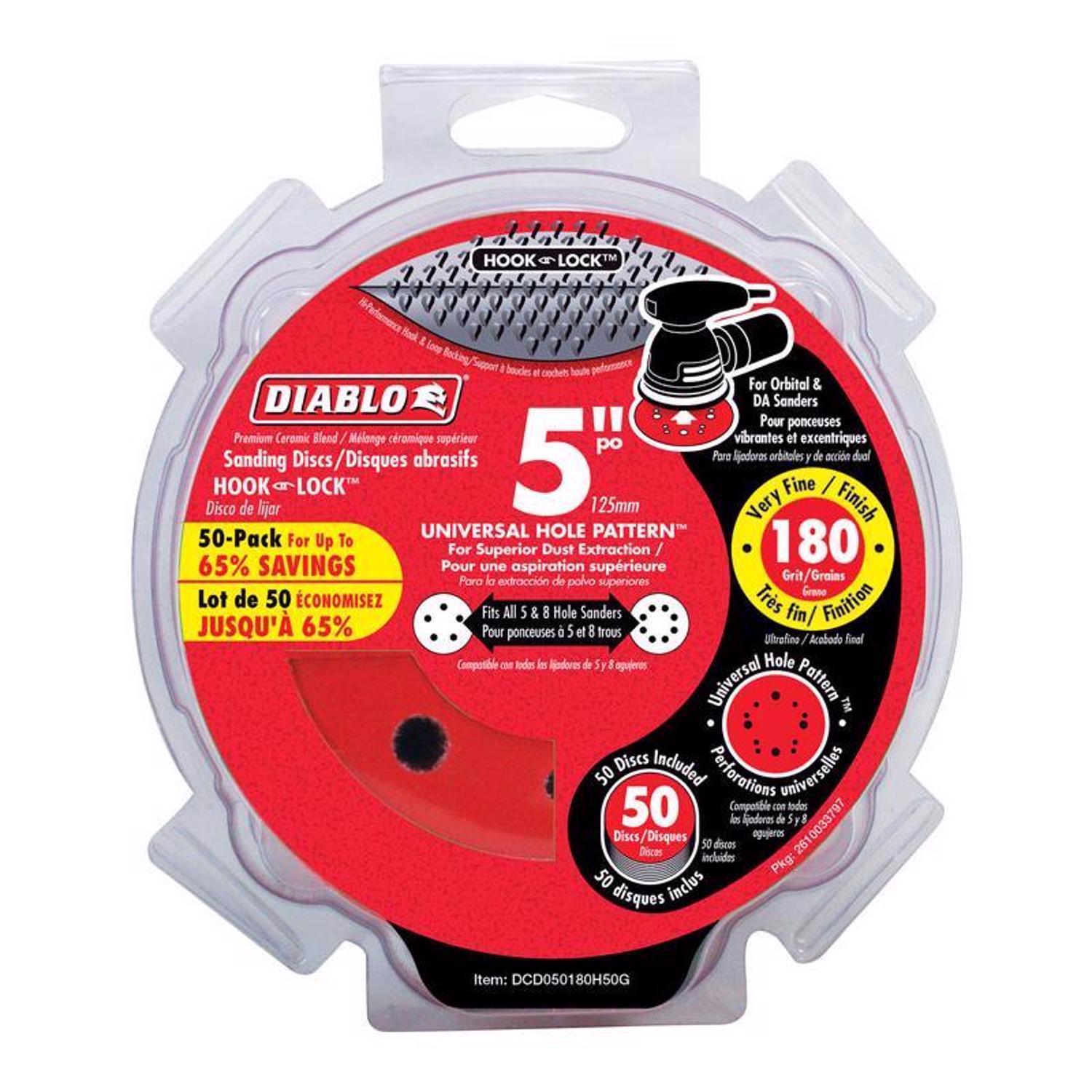 Diablo 5 in. Ceramic Blend Hook and Lock Sanding Disc 180 Grit Very Fine 50 pk