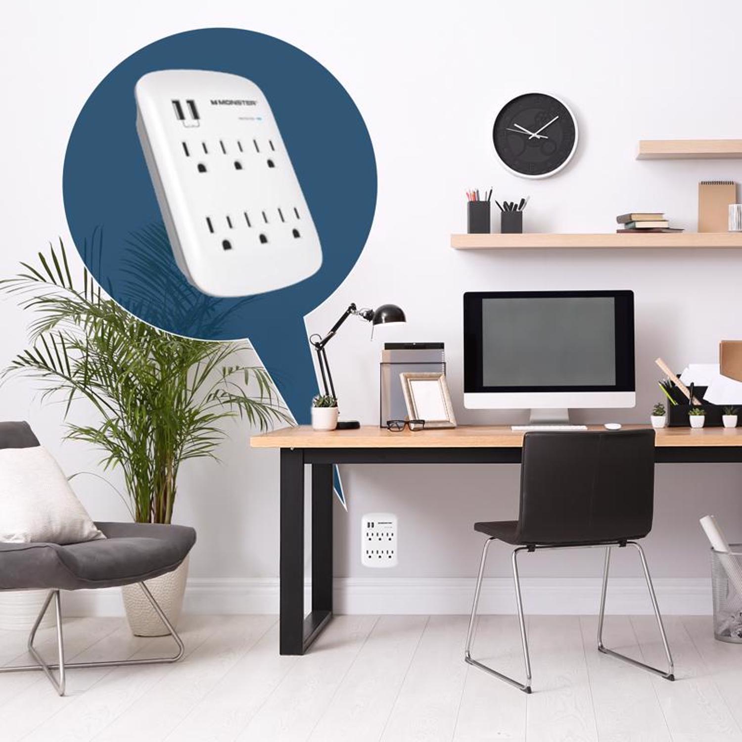 Monster Just Power It Up 0 ft. L 6 outlets Wall Tap Surge Protector w/USB White 1200 J