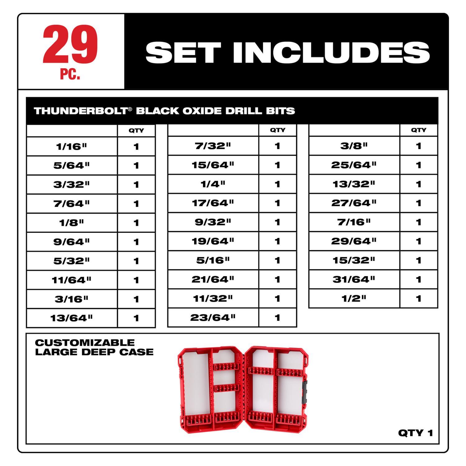 Milwaukee Thunderbolt Black Oxide Drill Bit Set 3-Flat Shank 29 pc