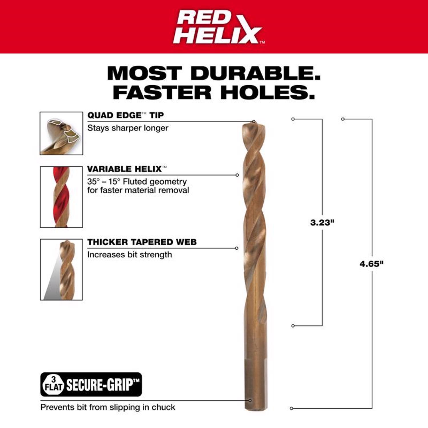 Milwaukee Red Helix 3/8 in. X 5.12 in. L Cobalt Thunderbolt Drill Bit 3-Flat Shank 1 pc