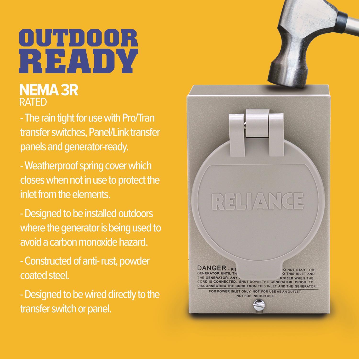 Reliance Controls PB Series 30 amps 120/240 V 1 space 1 circuits Surface Mount Power Inlet Box