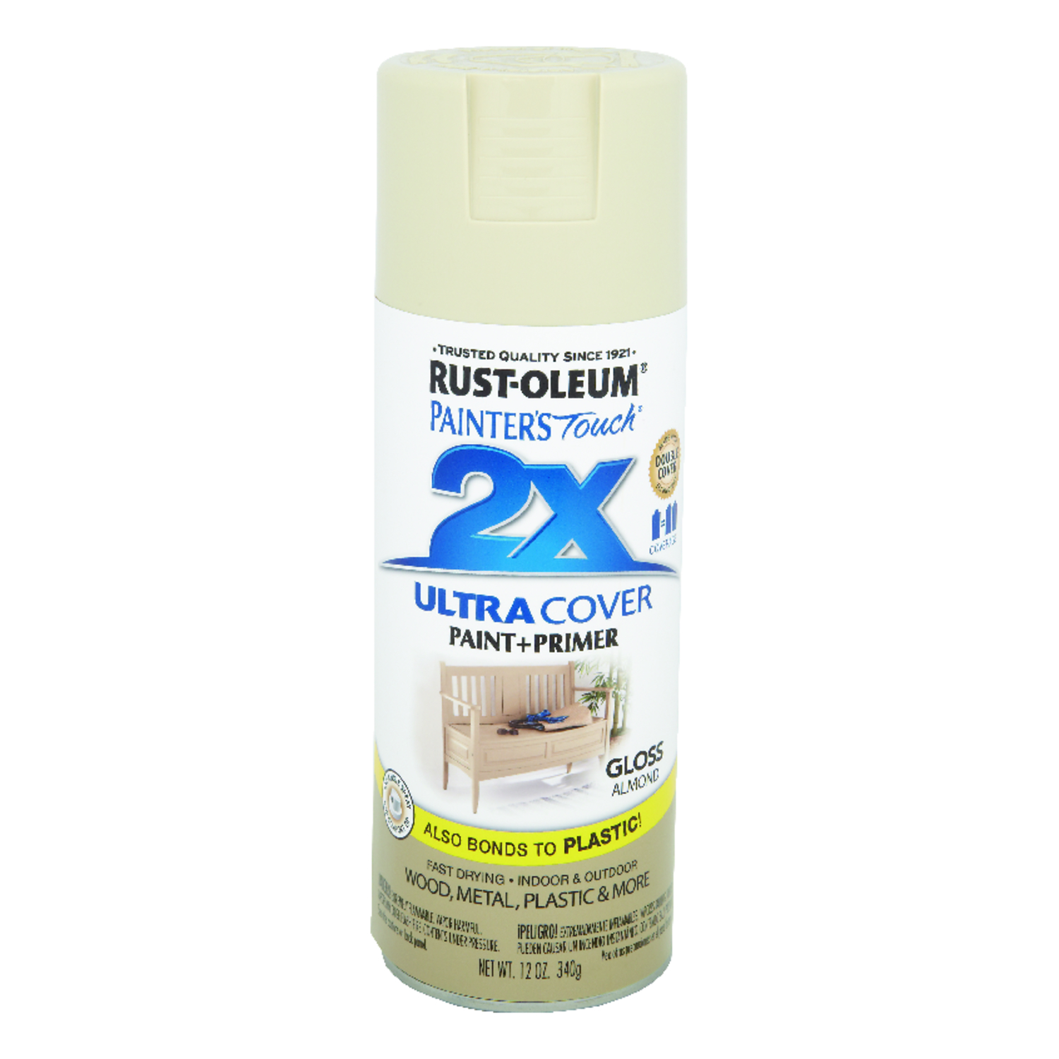 Rust-Oleum Painter's Touch 2X Ultra Cover Gloss Almond Paint+Primer Spray Paint 12 oz