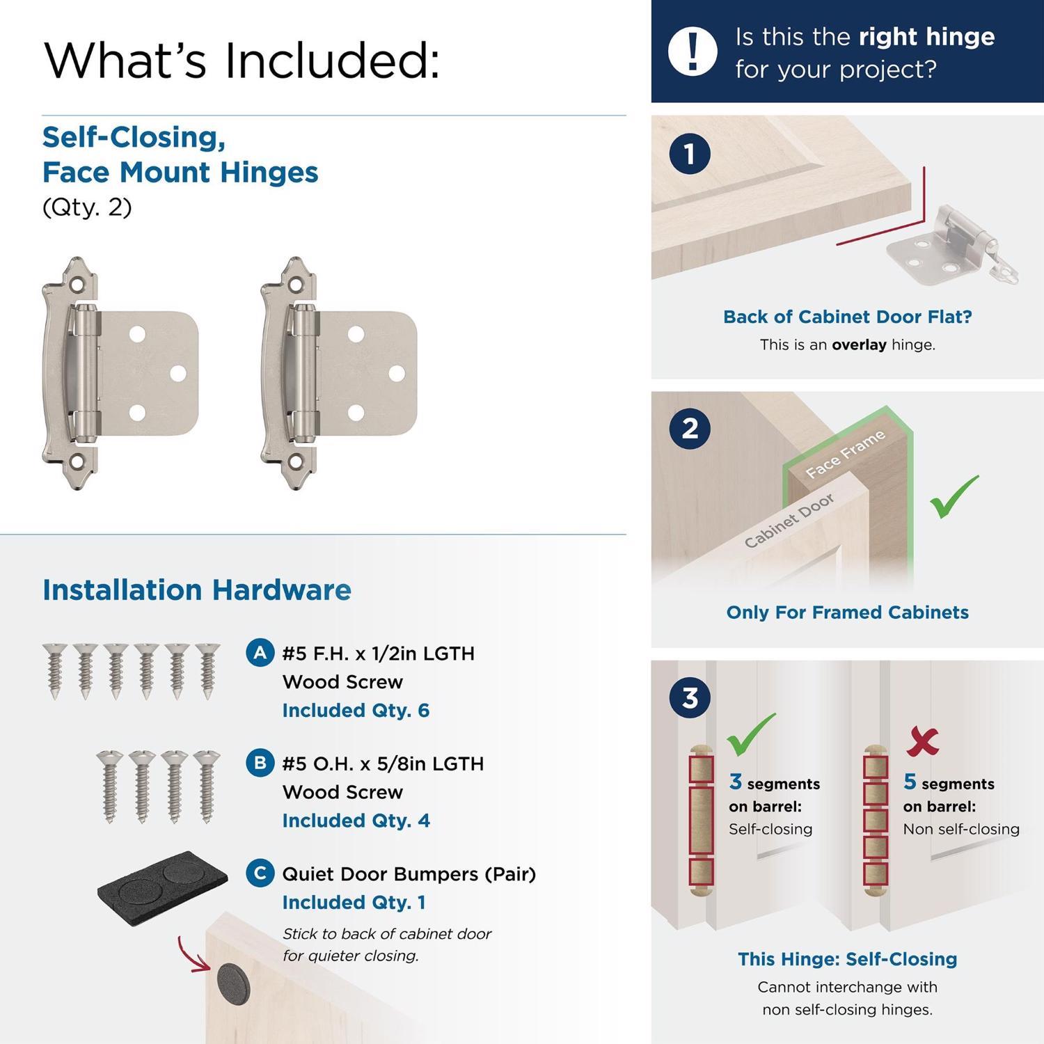 Amerock 1-3/4 in. W X 2-64/79 in. L Sterling Nickel Silver Steel Self-Closing Hinge 2 pk