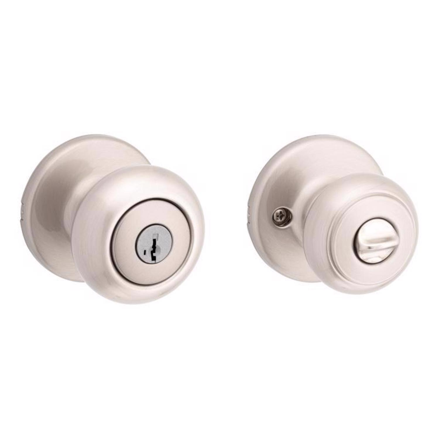 Kwikset SmartKey Security Satin Nickel Entry Knob KW1 2-3/4 in.