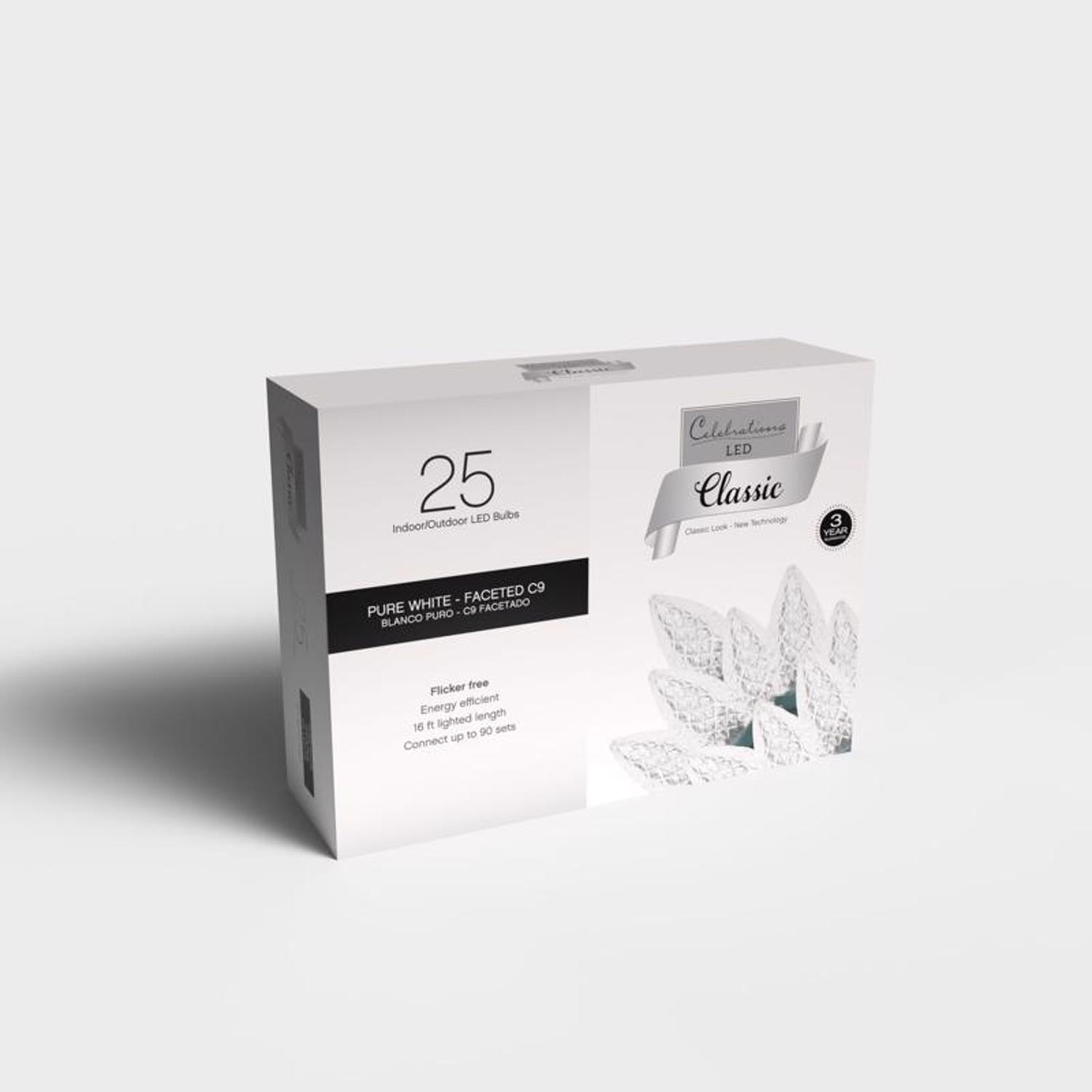 Celebrations Classic LED C9 Pure White 25 ct String Christmas Lights 16 ft.