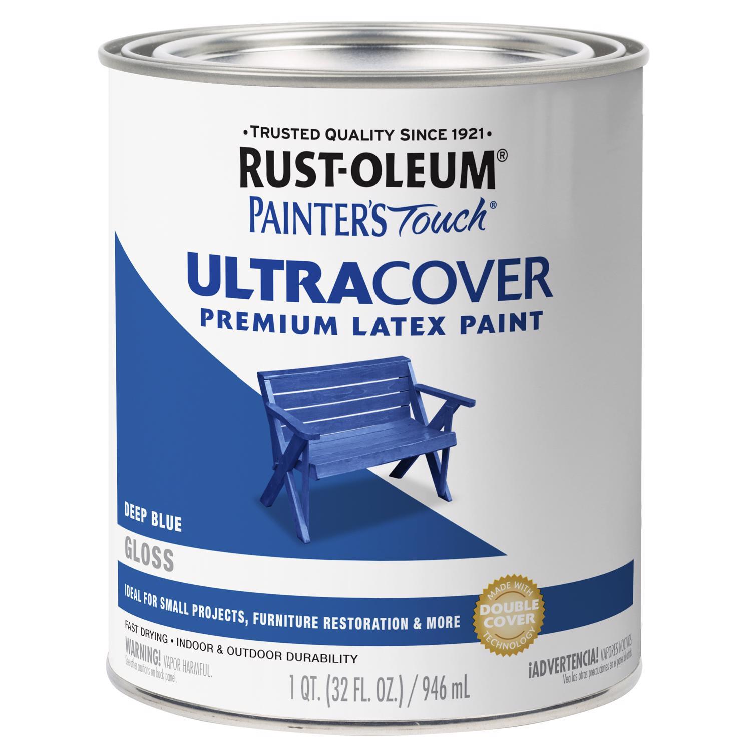 Rust-Oleum Painters Touch Gloss Deep Blue Water-Based Ultra Cover Paint Exterior and Interior 1 qt