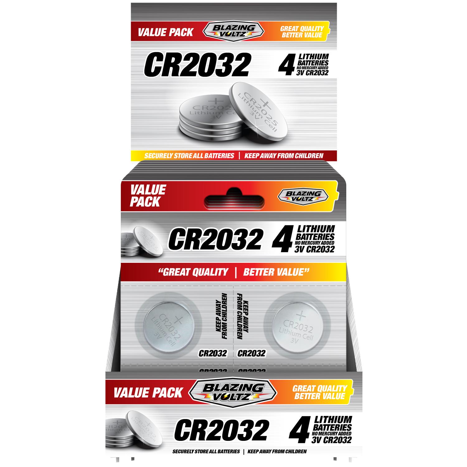 Blazing Voltz Lithium CR2032 3 V Button Cell Battery CR2932 4 pk