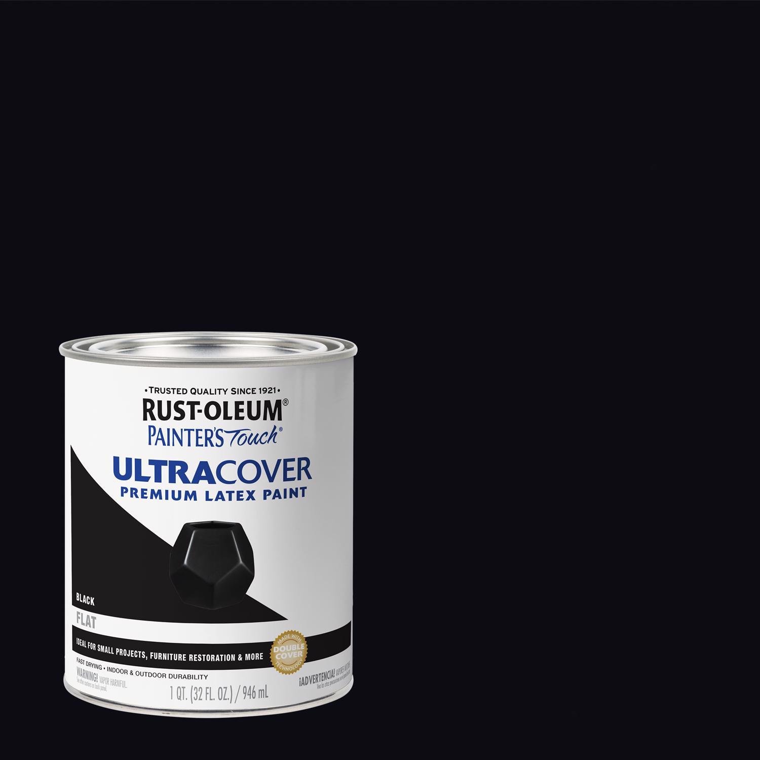 Rust-Oleum Painters Touch Ultra Cover Flat Black Water-Based Paint Exterior and Interior 1 qt